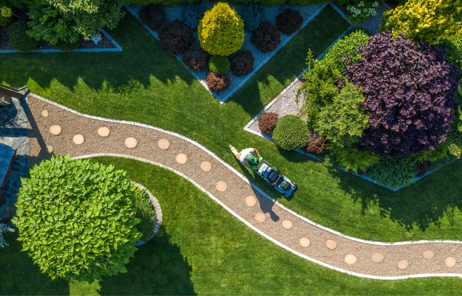 Gepflegter Garten aus der Vogelperspektive